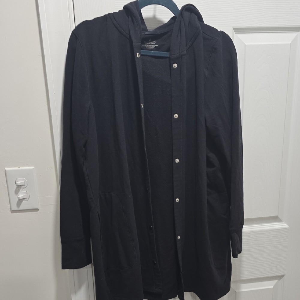 Cuddle Duds Black Hooded Snap-Front Coat